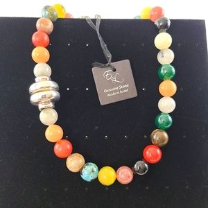 Genuine Gemstone Magnetic Necklace Sterling Silver Israel Round Circle Ball Bead